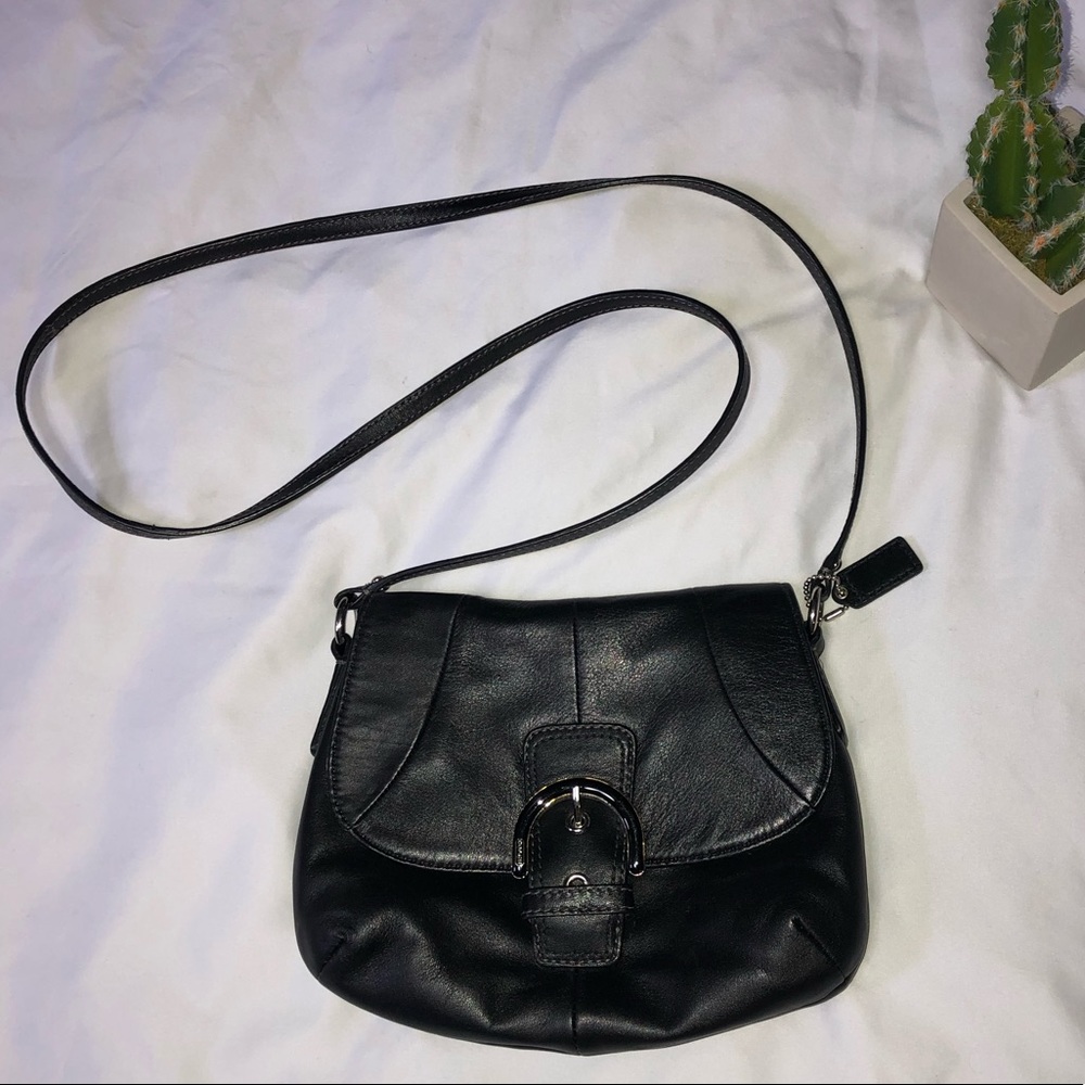 COACH black leather small crossbody purse bag